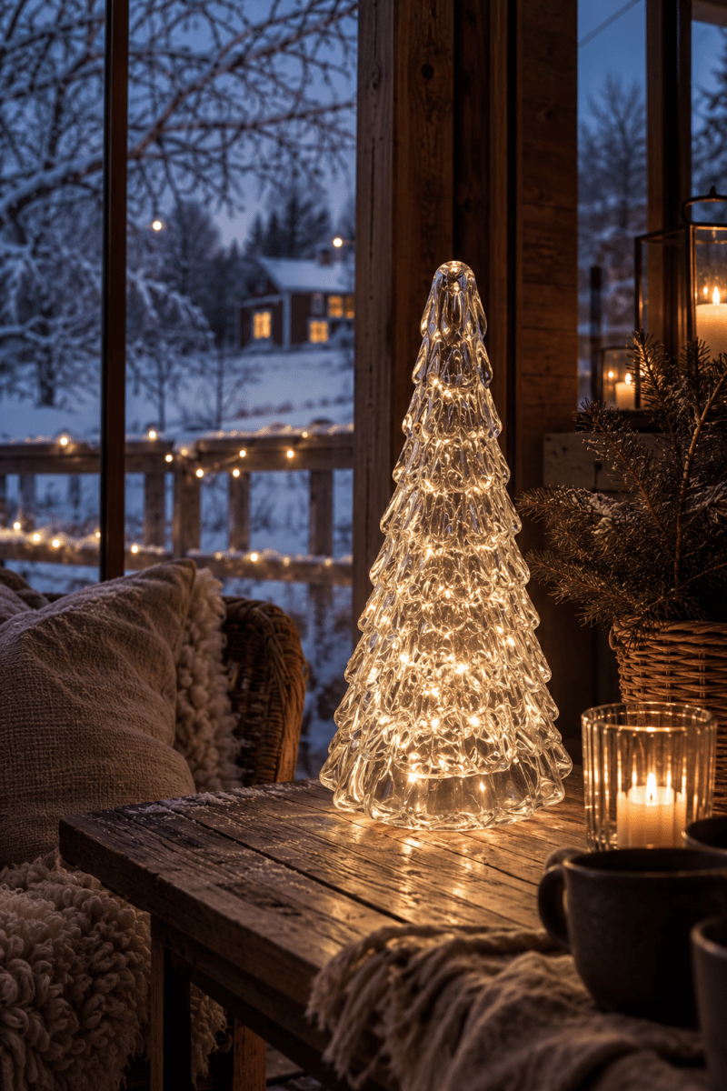 Épicéa 30cm Transparent De Pixie Design - Une d&eacute;coration raffin&eacute;e qui embellira vos soir&eacute;es d'hiver, que ce soit sur une fen&ecirc;tre, une table, une &eacute;tag&egrave;re ou un buffet.