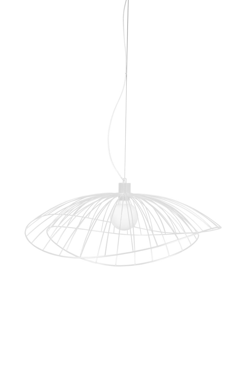 Ray Ø70 Blanc suspension De Globen Lighting - Les deux abat-jour peuvent être disposés de différentes manières : superposés ou encastrés pour une suspension plus basse.