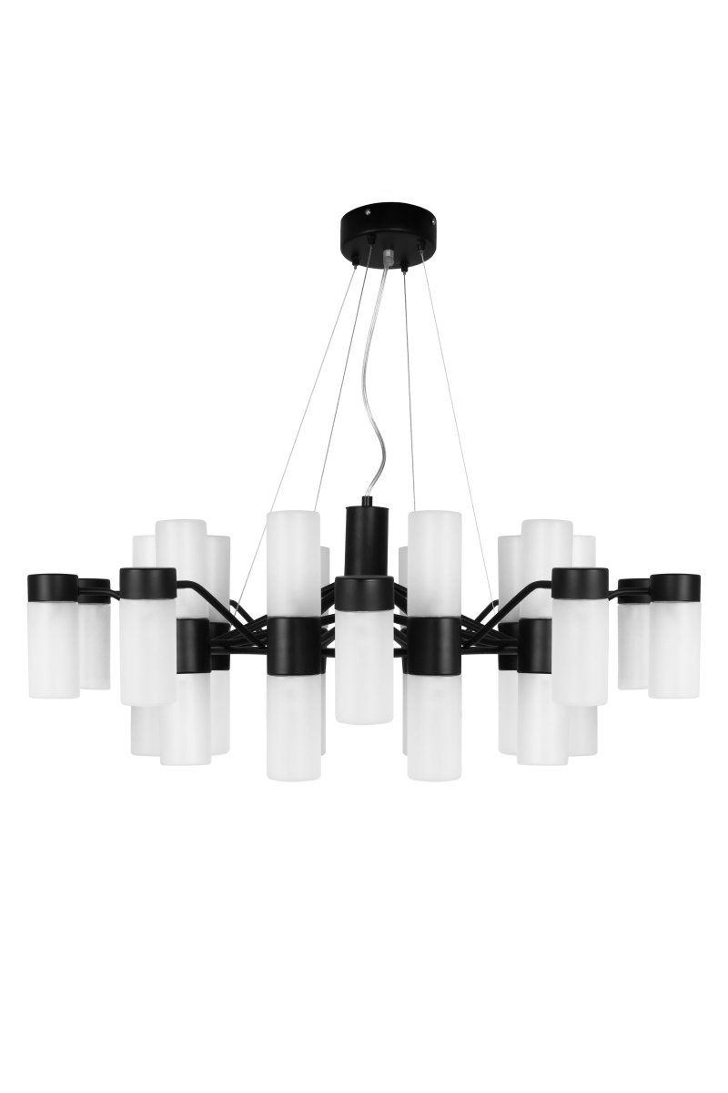 Santa Maria Ø90 Noir suspension De Globen Lighting - La lampe est fabriquée en métal peint en noir mat et possède 30 dômes en verre dépoli, qui permettent de voir de beaux points de lumière à travers le verre lorsque la lampe est allumée.