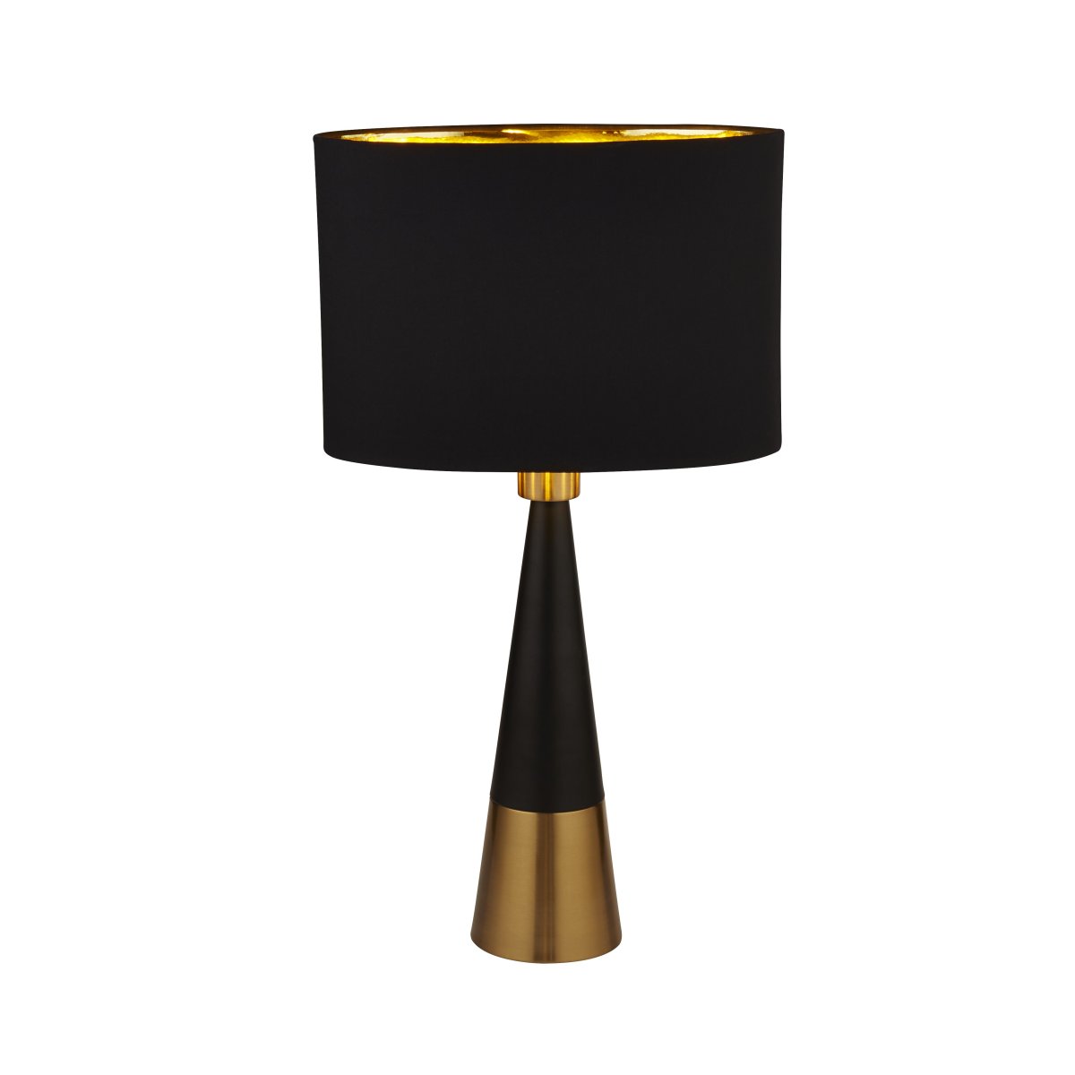 Chloe 40cm Noir mat lampe de table De Searchlight - Cette lampe de table moderne respire l'élégance avec son design conique et sa luxueuse combinaison de noir et d'or.