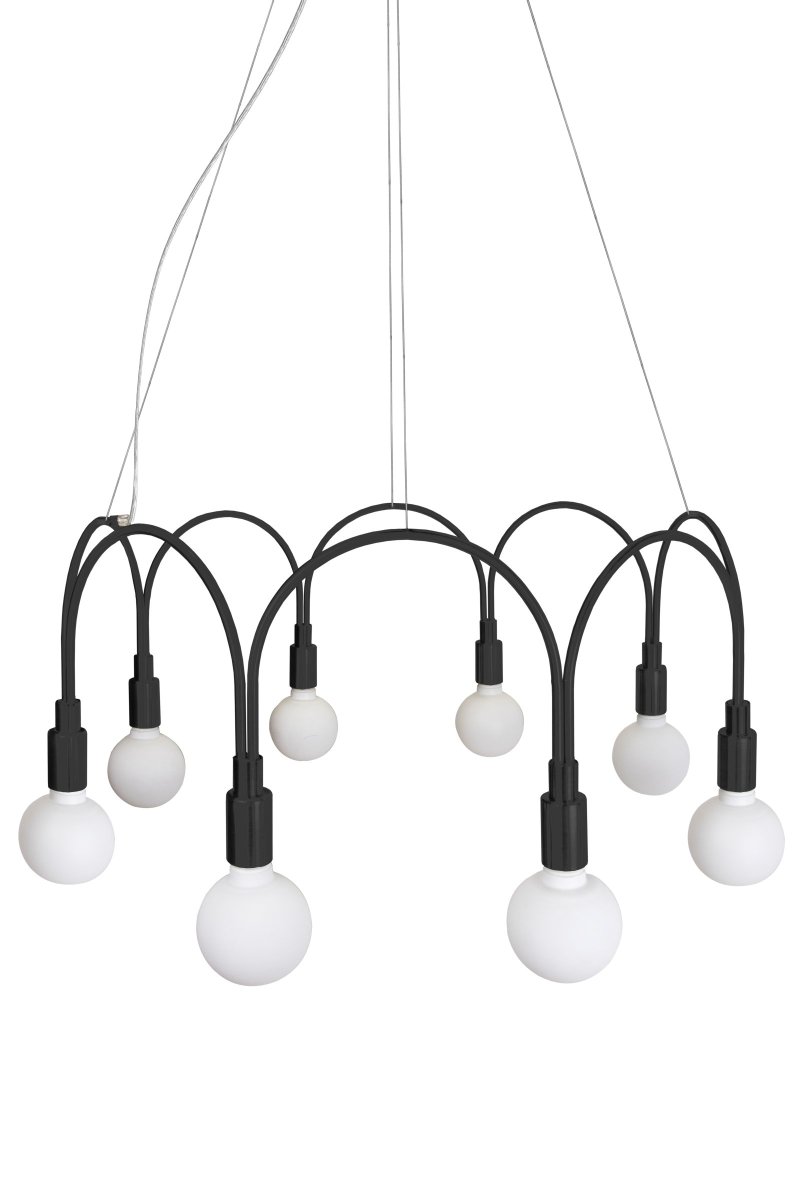 Arch Ø70 Noir suspension De Globen Lighting - La suspension peut &ecirc;tre d&eacute;cor&eacute;e avec des sources lumineuses optionnelles, par exemple : en verre opale blanc ou filament LED en verre transparent.