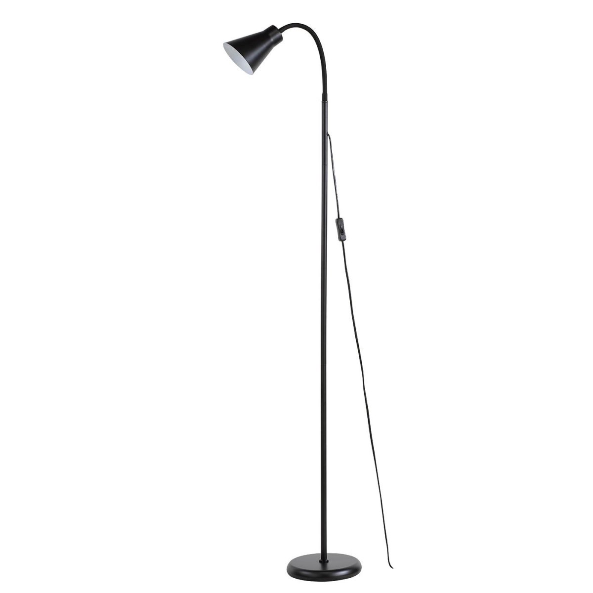 Ebba Noir lampadaire De Oriva - Livr&eacute; avec un c&acirc;ble de 1,7 m et un interrupteur d'alimentation.