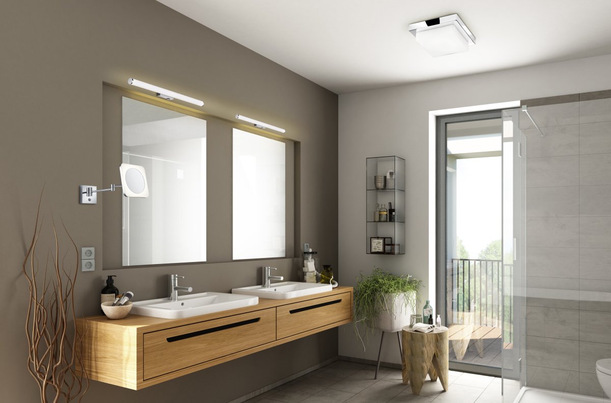 Mattimo 60cm Chrome lampe de salle de bain De Trio Lighting - Avec son design allongé et sa lumière douce et uniforme, il est idéal pour une utilisation au-dessus du miroir à 60 cm.