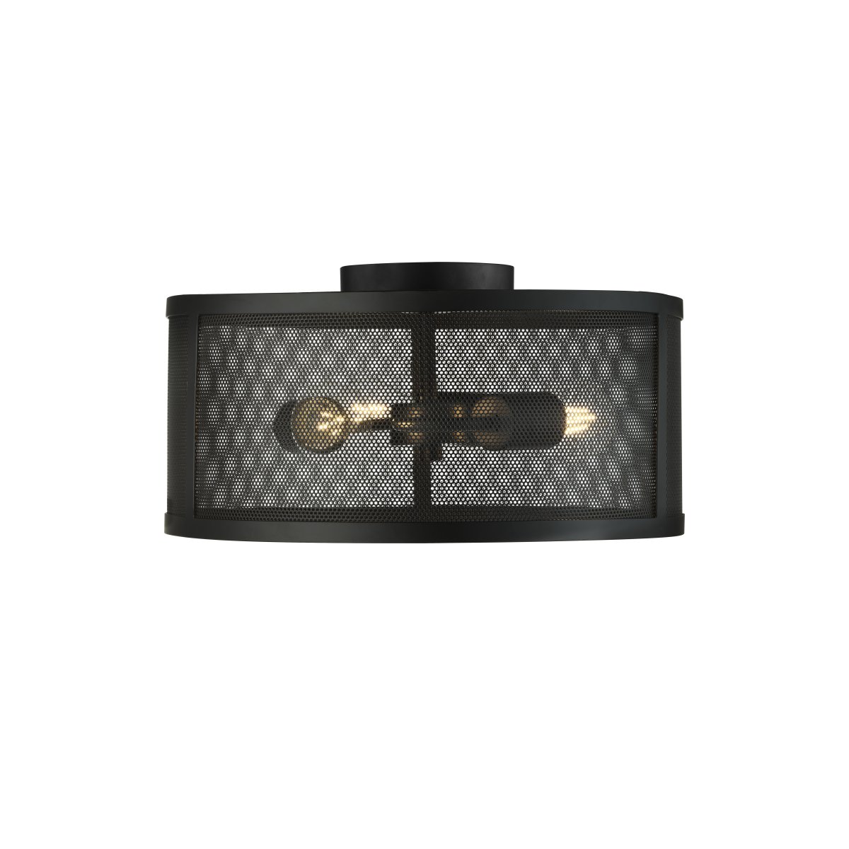Fishnet Ø45 Noir mat plafonnier De Searchlight - Cet élégant plafonnier en résille noir mat renferme trois sources lumineuses dans une belle et décorative cage en résille noire.