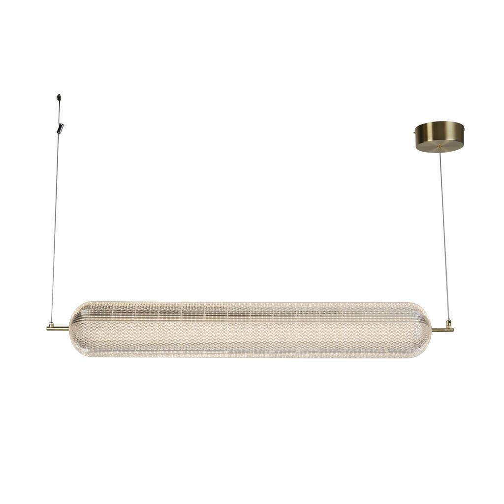 Capsule 108cm Laiton suspension De Searchlight - Capsule est une suspension élégante et moderne avec des détails en laiton satiné et un abat-jour en verre acrylique qui diffuse une lumière douce et agréable.