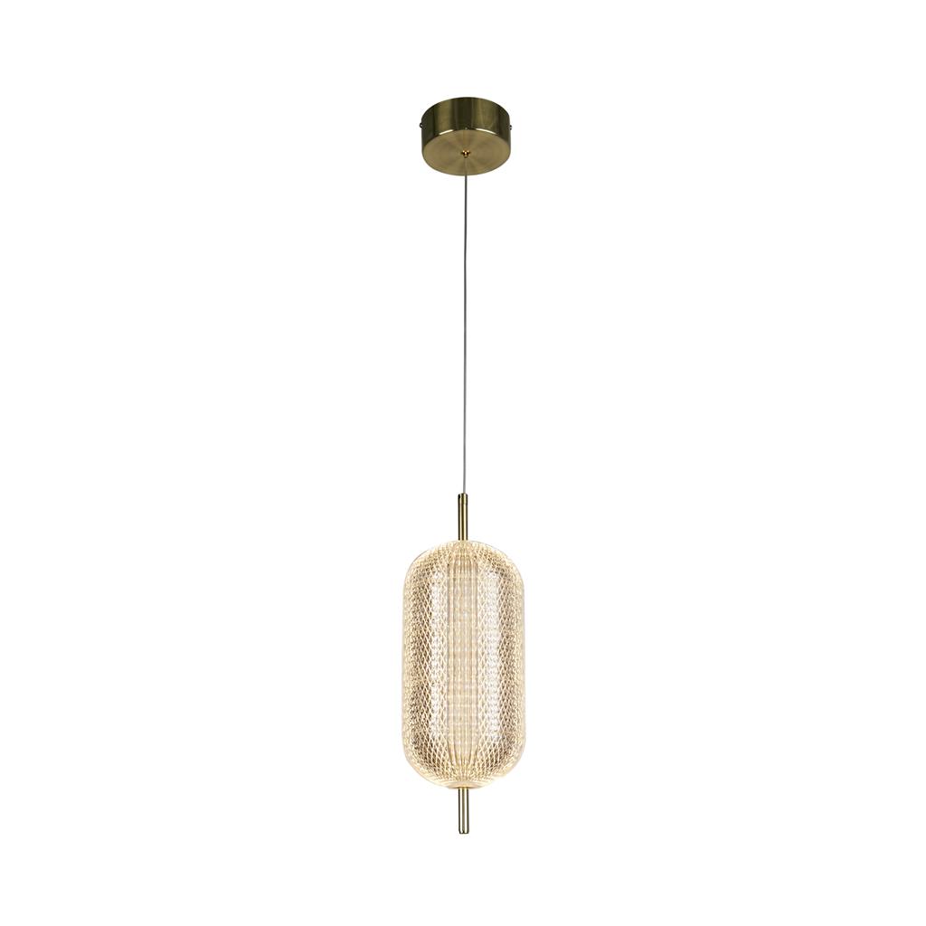 Capsule Ø15 Laiton suspension De Searchlight - Capsule est une suspension élégante et moderne avec des détails en laiton satiné et un abat-jour en verre acrylique qui diffuse une lumière douce et agréable.