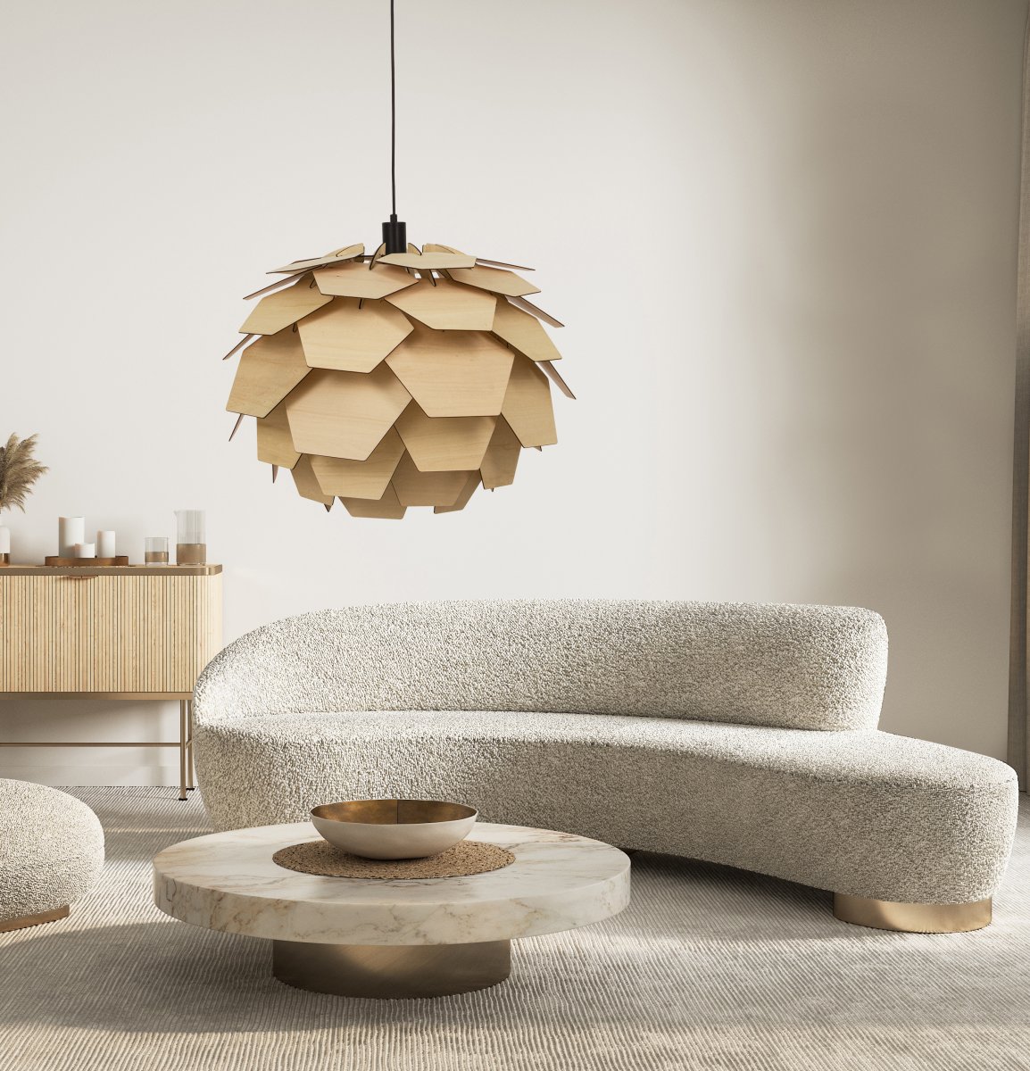 Carpatica Ø60 Nature suspension De Aneta Lighting - La lampe est réglable en hauteur, avec une hauteur totale minimale de 60 cm et une hauteur maximale de 280 cm.