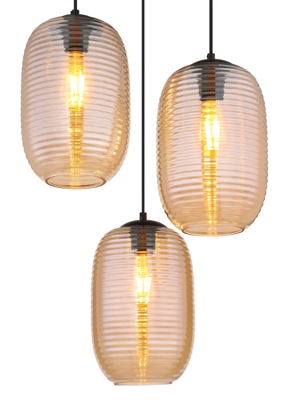Jefrey Ø47 Ambre suspension De Globo Lighting - Denna eleganta taklampa har en rund form och &auml;r utrustad med tre rundade glaskupor i varm b&auml;rnstensf&auml;rg.