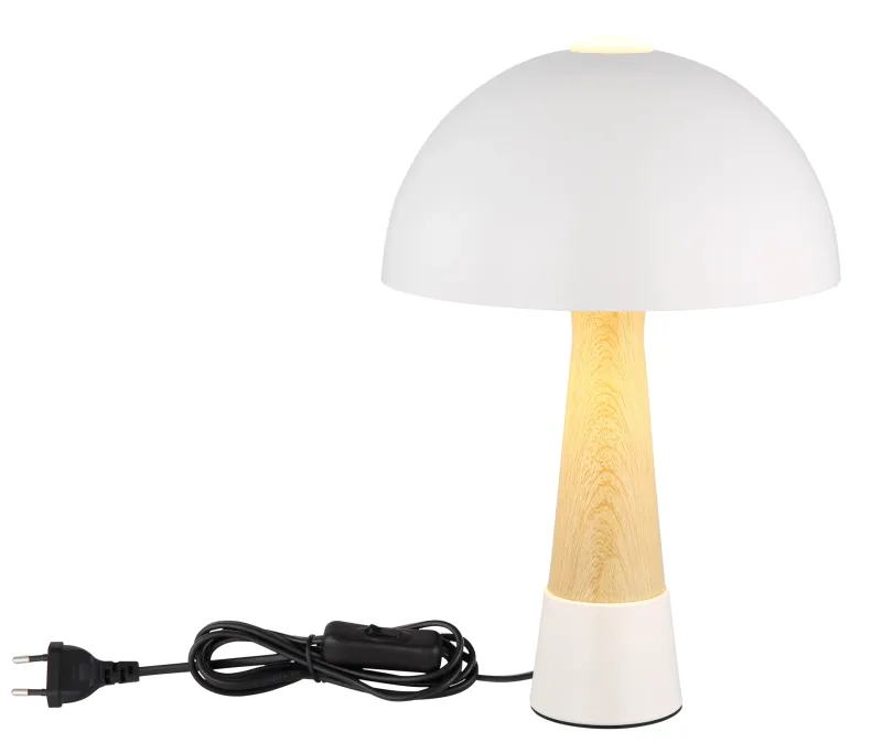 Paulin 36cm Sable lampe de table De Globo Lighting - Den runda kroppen i matt sandf&auml;rgad metall med tr&auml;look ger ett stilfullt och naturligt uttryck samtidigt som den &auml;r h&aring;llbar och l&auml;tt att reng&ouml;ra.
