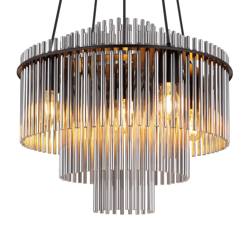 Gorley Ø50 Couleur fumée suspension De Globo Lighting - Med sin runda form och sk&auml;rm av r&ouml;kf&auml;rgade glasstavar skapar den en sofistikerad ljusbild och en st&auml;mningsfull atmosf&auml;r.