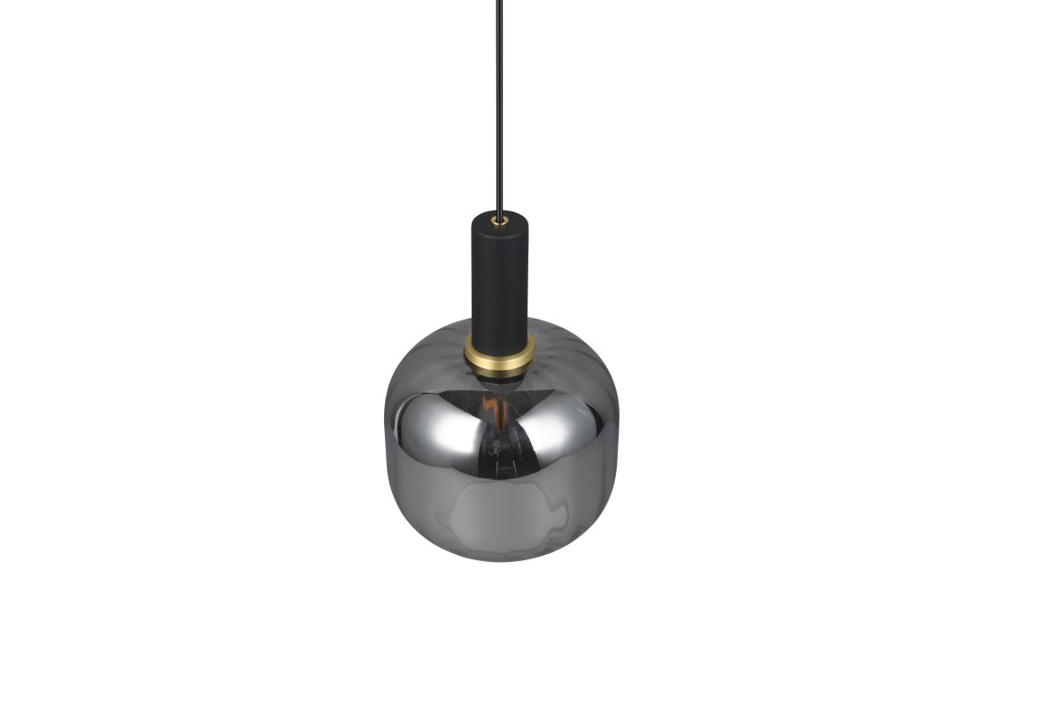 Diva Ø20 Gris fumé suspension De Trio Lighting - Son abat-jour en verre gris fumé, aux délicates nervures, diffuse une lumière douce et agréable, créant une ambiance chaleureuse.