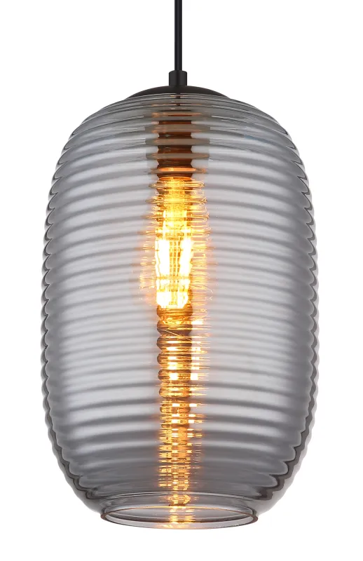 Jefrey Ø20 Couleur fumée suspension De Globo Lighting - Denna eleganta taklampa &auml;r utrustad med en rund kupa i r&ouml;kf&auml;rgat glas.