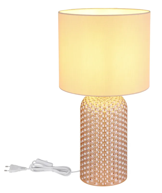 Sofia 50cm Champagne lampe de table De Globo Lighting - Bordslampan Sofia imponerar med sin eleganta kombination av en texturerad glaskropp och en cylindrisk textilsk&auml;rm i lyxig champagneton.