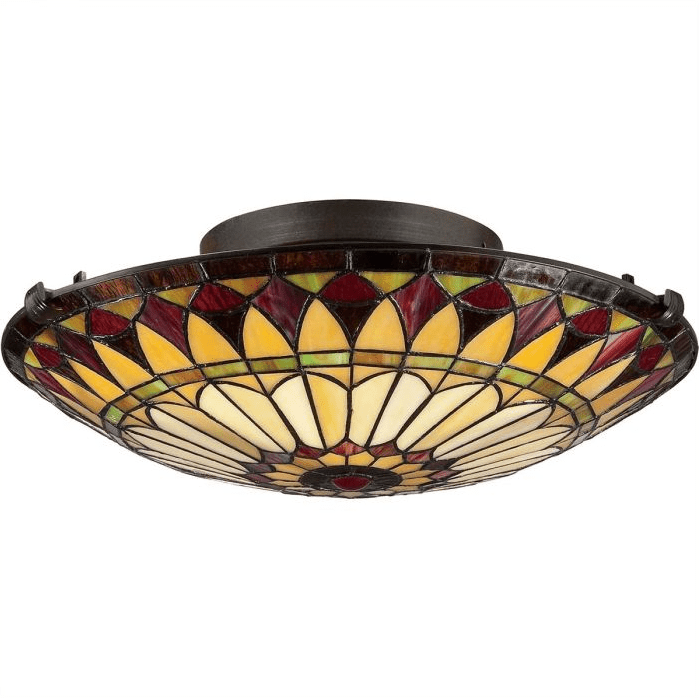 West End Ø42 Multicolore De Elstead Lighting - L'écran est assemblé à la main en utilisant la technologie traditionnelle de la feuille de cuivre, garantissant un design authentique et de haute qualité.