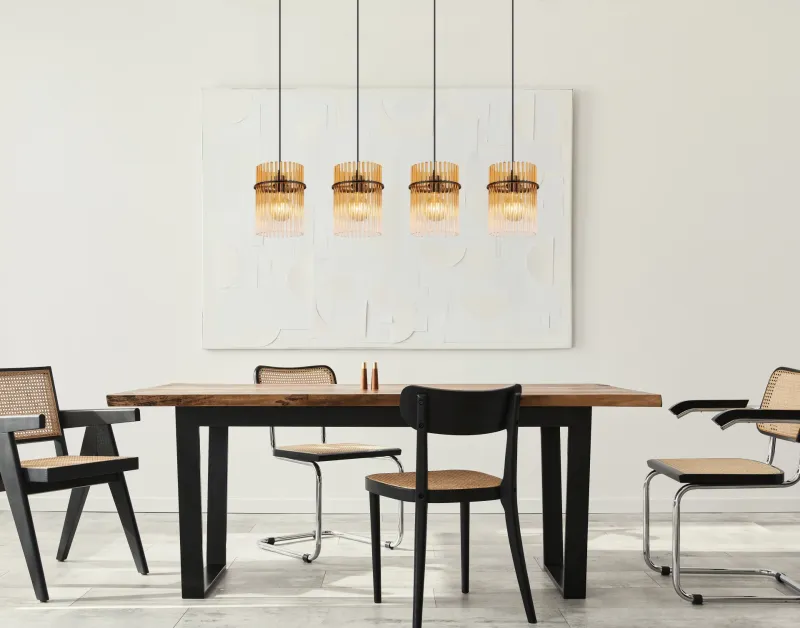 Gorley 110cm Ambre suspension De Globo Lighting - Gorley&nbsp;takpendel kombinerar elegant design med h&ouml;g funktionalitet och blir en sofistikerad inredningsdetalj i ditt hem.