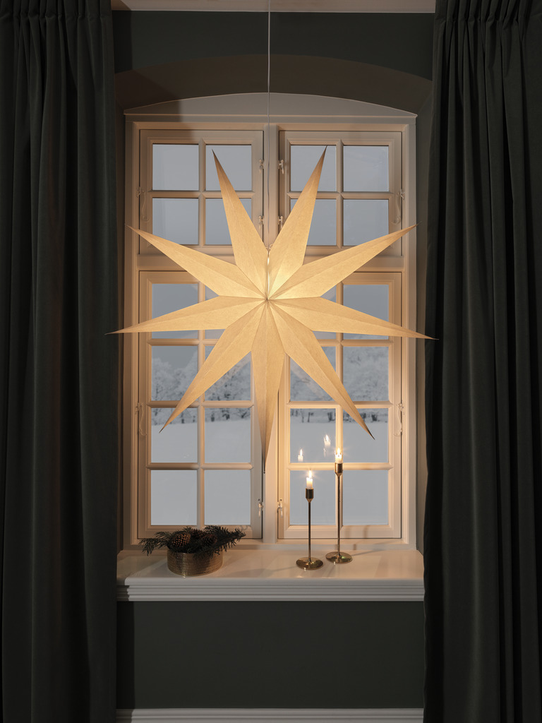 Étoile En Papier Ø115 Beige De Konstsmide - Avec son design &eacute;l&eacute;gant et sa lumi&egrave;re douce, il cr&eacute;e une atmosph&egrave;re de No&euml;l calme et chaleureuse.