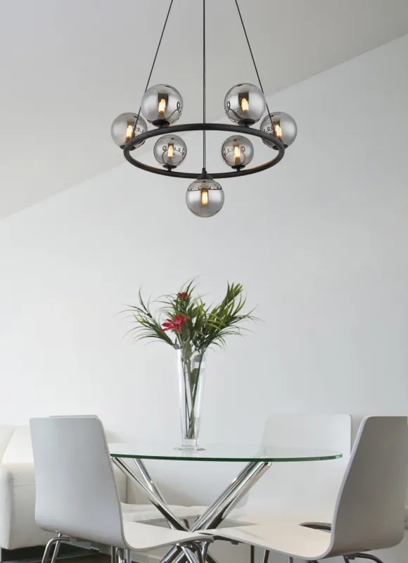 Riha Ø60 Couleur fumée suspension De Globo Lighting - Lampan &auml;r av mattsvart metall och ger ditt hem en lyxig och inbjudande atmosf&auml;r.