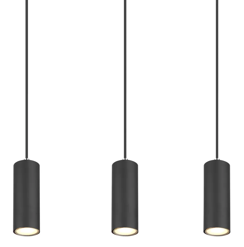 Robby 115cm Noir suspension De Globo Lighting - Fr&aring;n den 115 cm l&aring;nga takmonteringen l&ouml;per sex kablar, var och en utrustad med en GU10-sockel.