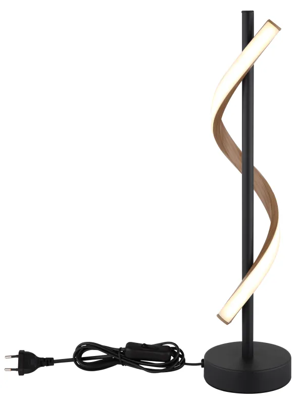 Watkins 50cm Noir lampe de table De Globo Lighting - Sk&auml;rmen i aluminium med tr&auml;look och opal plast ger en mjuk och j&auml;mn ljusspridning f&ouml;r en behaglig atmosf&auml;r.