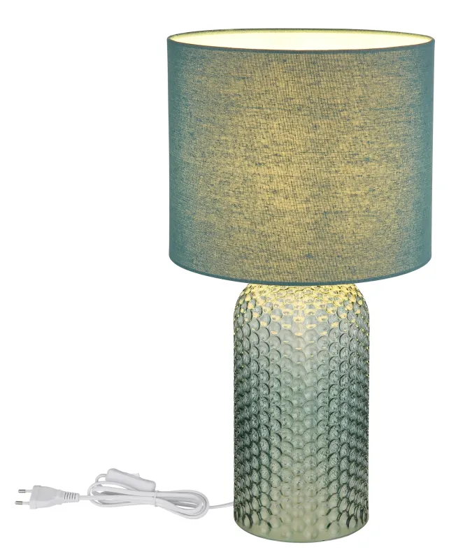 Sofia 50cm Vert lampe de table De Globo Lighting - Bordslampan Sofia imponerar med sin eleganta kombination av en texturerad glaskropp och en cylindrisk textilsk&auml;rm i lyxig gr&ouml;n ton.
