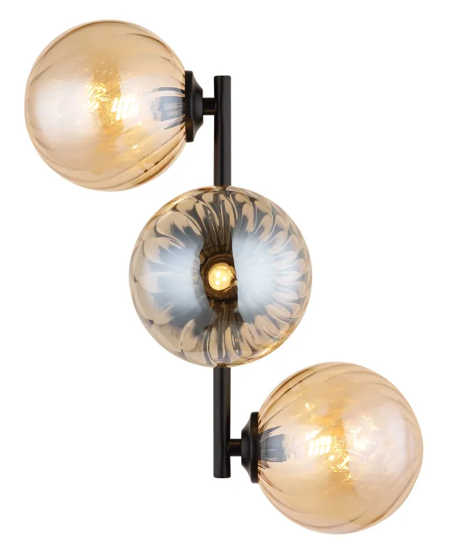 Conor 36cm Ambre applique murale De Globo Lighting - Conor v&auml;gglampa i mattsvart med amberf&auml;rgade glassf&auml;rer ger en modern och elegant touch till vilket rum som helst.
