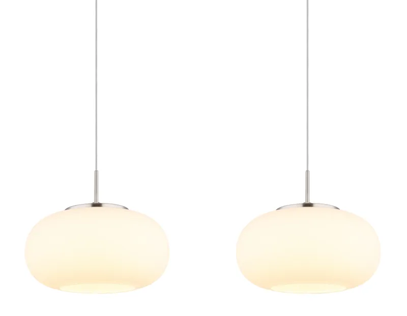 Quintara 110cm Nickel suspension De Globo Lighting - Quintara&nbsp;&auml;r en stilren och modern takpendel med en rak metallram och fyra runda, sf&auml;riska glaskupor.