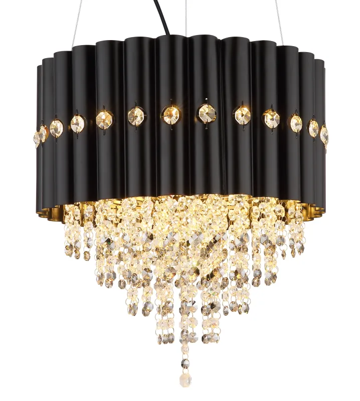 Eleos Ø40 Noir suspension De Globo Lighting - Med en stomme i matt svartlackerad metall och en lampsk&auml;rm i samma nyans sm&auml;lter den harmoniskt in i b&aring;de moderna och klassiska interi&ouml;rer.