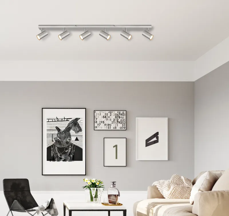 Robby 6 Nickel spot De Globo Lighting - Robby &auml;r en stilren takspotlight som imponerar med sin enhetliga design i nickel.