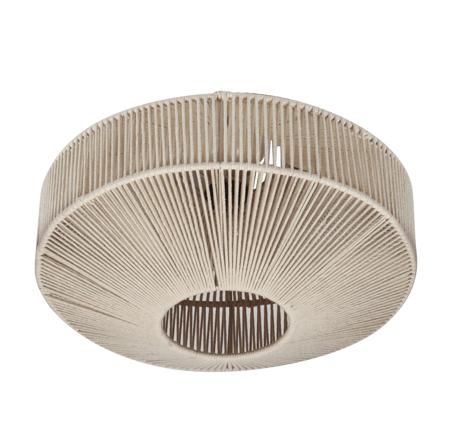 Svea Ø46 Beige plafonnier De Trio Lighting - Son abat-jour en coton soigneusement tiss&eacute; cr&eacute;e un magnifique jeu de lumi&egrave;re et conf&egrave;re &agrave; la pi&egrave;ce une ambiance chaleureuse et dynamique.