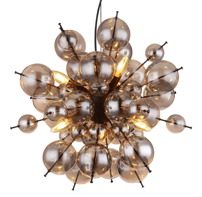 Udo Ø55 Couleur fumée suspension De Globo Lighting - Dess unika design imponerar med en rund form d&auml;r eleganta metallst&auml;nger sammanl&auml;nkas med dekorativa kulor i olika storlekar.