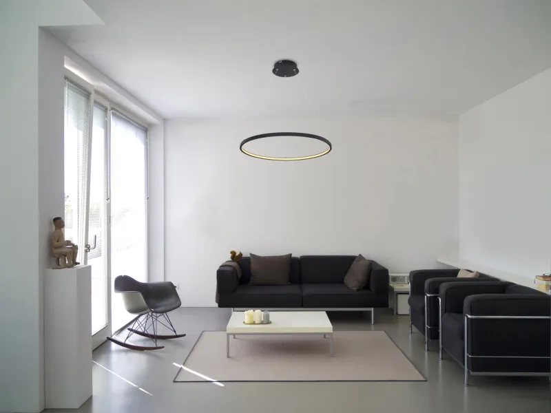 Ralph Ø60 Noir suspension De Globo Lighting - Den moderna, runda takpendeln Ralph i mattsvart &auml;r en stilren blickf&aring;ngare i ditt hem.