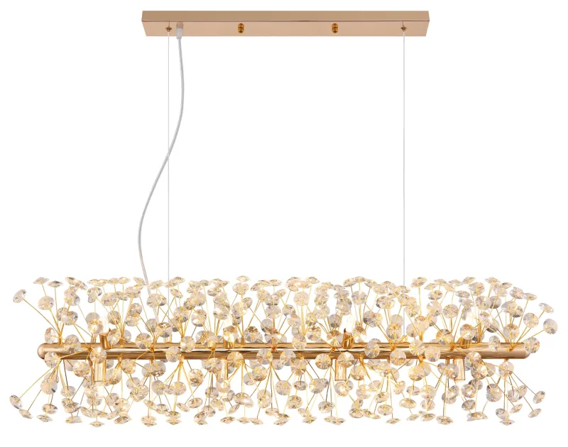Katrina 90cm Or cristal De Globo Lighting - Katrina est un élégant lustre rectangulaire en cristal, fabriqué en métal doré et orné de cristaux K9 étincelants.