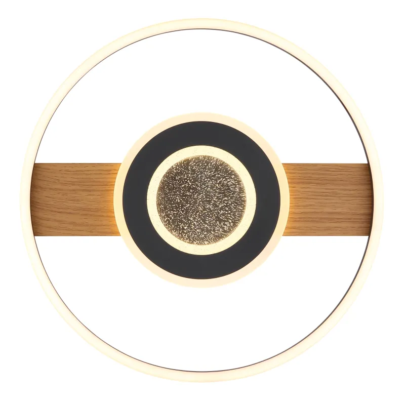 Pikara Ø40 Bois plafonnier De Globo Lighting - Den mattsvarta metallen tillsammans med tr&auml;looken skapar en stilfull balans mellan samtida design och naturlig estetik.