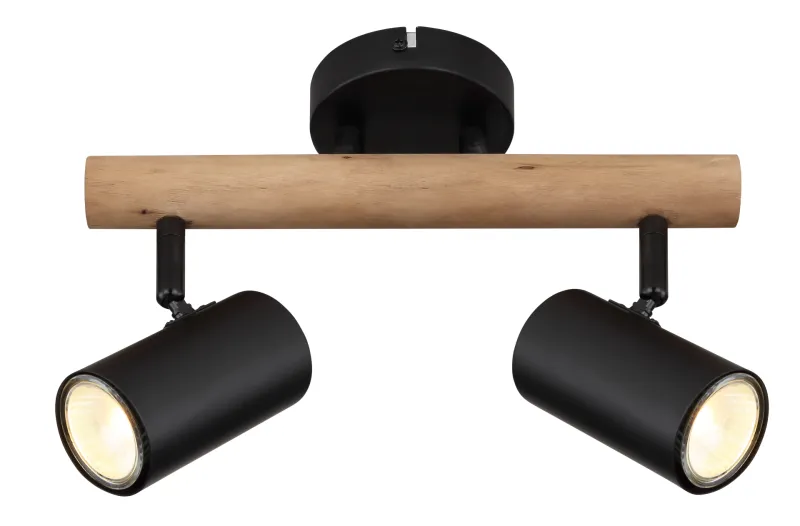 Herti 2 Nature spot De Globo Lighting - Herti &auml;r en stilren spotlight som kombinerar metall och tr&auml; f&ouml;r en modern och naturlig design.