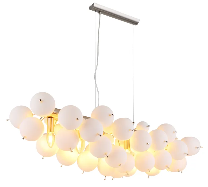 Udo 120cm Blanc suspension De Globo Lighting - Metallen i matt nickelfinish ger lampan en sofistikerad och modern k&auml;nsla.