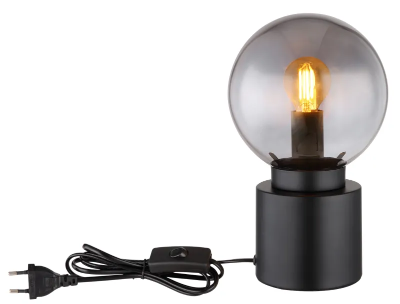 Marka 25cm Noir lampe de table De Globo Lighting - Den praktiska str&ouml;mbrytaren p&aring; sladden g&ouml;r den enkel att anv&auml;nda, och med sin kompakta storlek passar den perfekt p&aring; alla ytor.