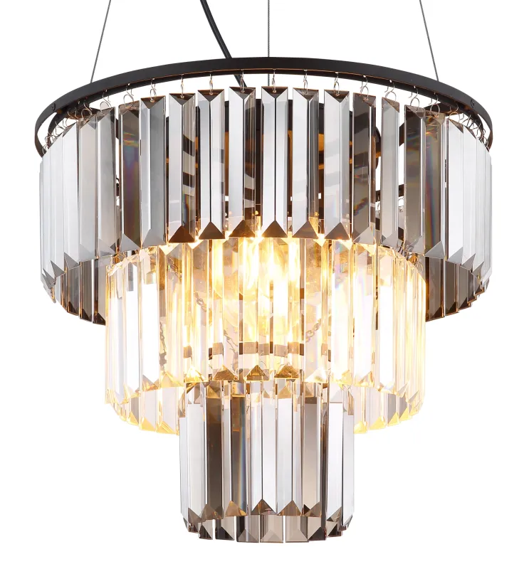 Naxis Ø40 Couleur fumée suspension De Globo Lighting - Naxis &auml;r en vacker takpendel tillverkad av mattsvart metall och &auml;r smyckad med kristaller i r&ouml;kf&auml;rgat och klart glas.