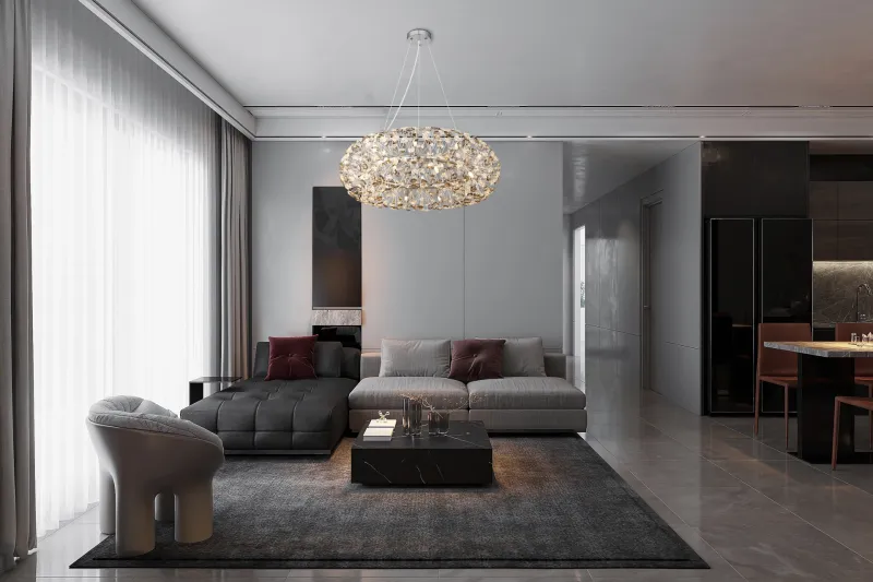 Katrina Ø80 Couleur fumée cristal De Globo Lighting - Katrina &auml;r en elegant rund kristallkrona i kromf&auml;rgad metall med gnistrande K9-kristaller som skapar en sofistikerad och lyxig atmosf&auml;r i ditt hem.