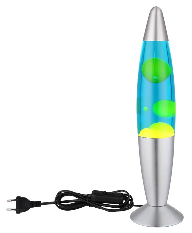 Etna Argent lampe pour enfant De Globo Lighting - Etna &auml;r en fascinerande lavalampa med bl&aring; v&auml;tska och gult vax som sm&auml;lter l&aring;ngsamt och skapar hypnotiska ljuseffekter.
