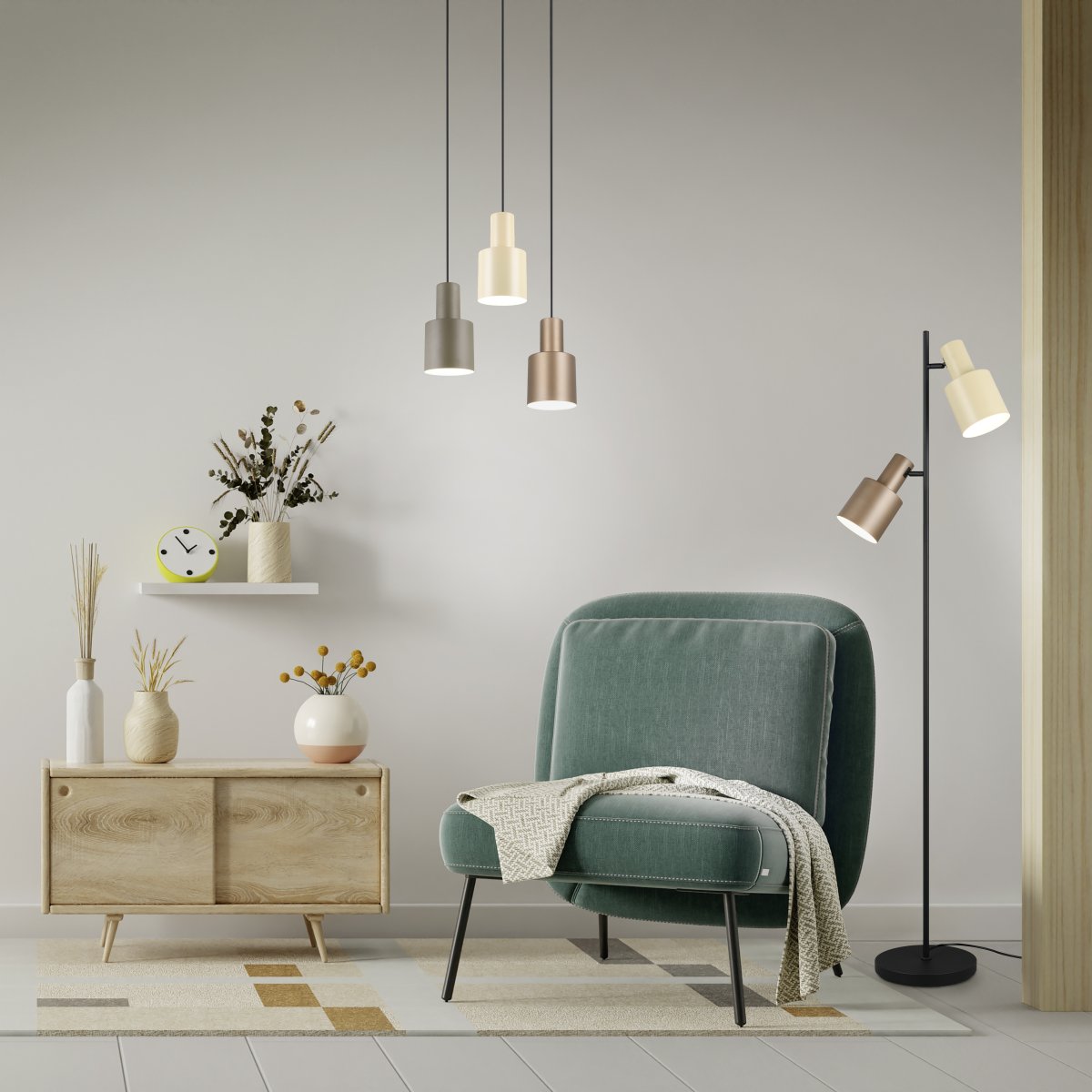 Agudo Brun lampadaire De Trio Lighting - Ses abat-jour orientables horizontalement, aux teintes harmonieuses de brun café et de brun clair, créent une ambiance chaleureuse et accueillante dans n'importe quelle pièce.