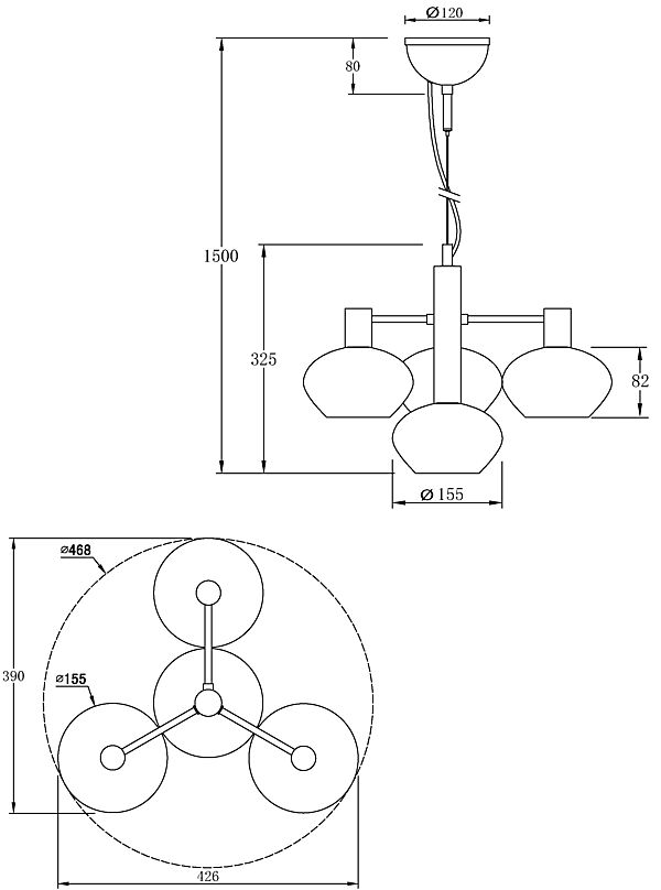 Bell Ø47 Couleur fumée suspension De Aneta Lighting - Avec ses trois abat-jour en verre fumé et sa suspension noire, une atmosphère luxueuse et élégante est créée.