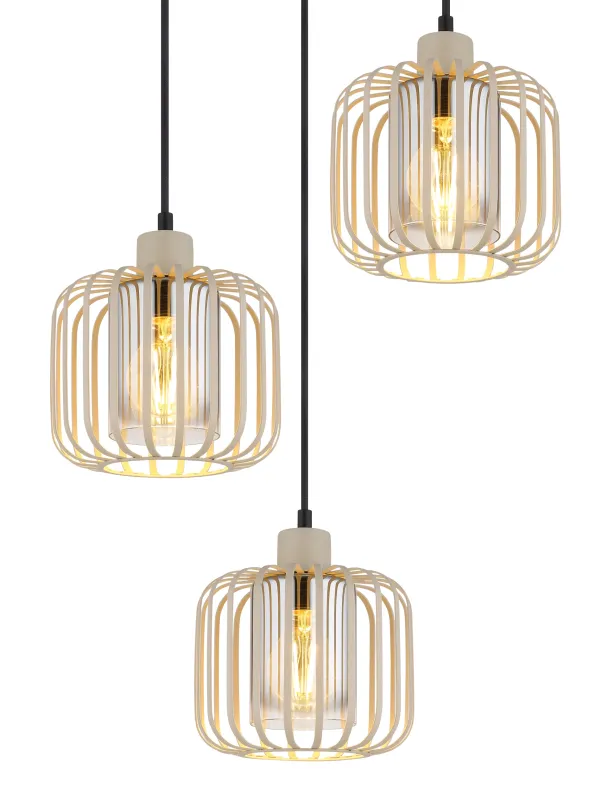 Alfred Ø44 Sable suspension De Globo Lighting - Den &auml;r tillverkad av sandf&auml;rgad matt metall och har mjukt rundade metalln&auml;tssk&auml;rmar med en inre glascylinder, som skapar ett elegant och luftigt uttryck.