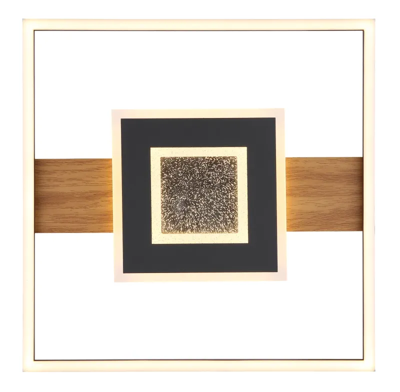 Pikara 38cm Bois plafonnier De Globo Lighting - Lampan &auml;r tillverkad i en stilfull kombination av metall i tr&auml;look och en mattsvart finish, vilket ger den en modern men samtidigt naturlig k&auml;nsla.