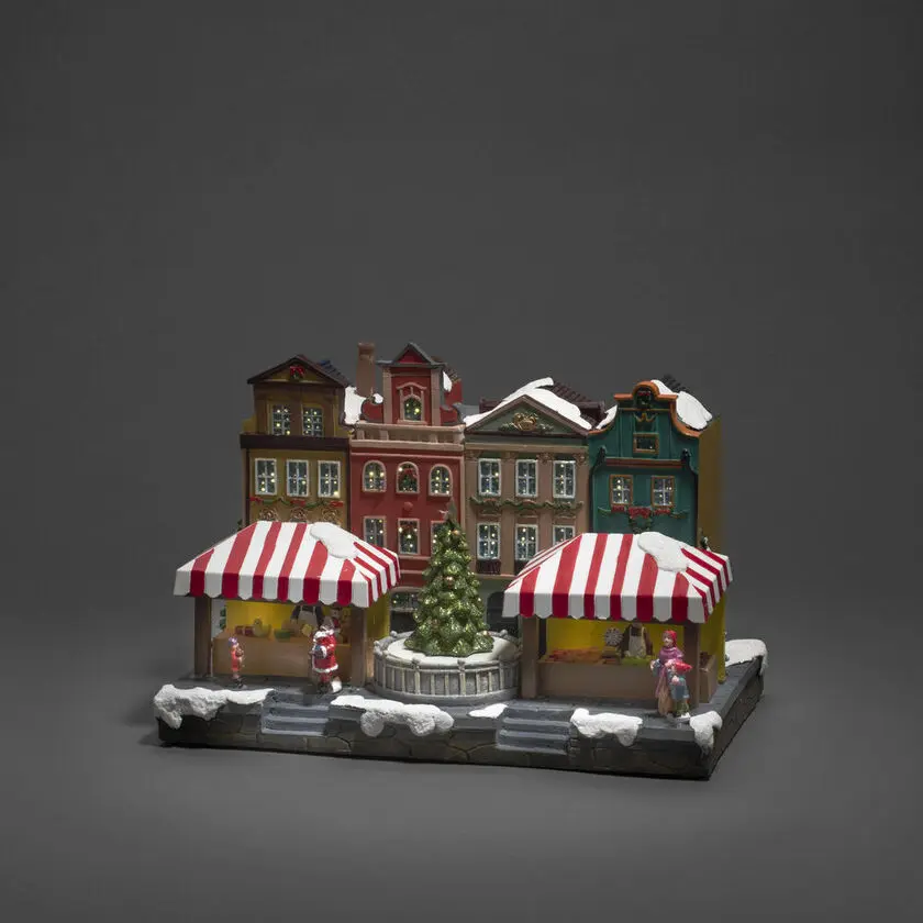 Maison À Fibre Optique 20cm Multicolore De Konstsmide - Avec des maisons magnifiquement illumin&eacute;es, des &eacute;tals de march&eacute; color&eacute;s et un sapin de No&euml;l &eacute;tincelant au milieu, il cr&eacute;e une atmosph&egrave;re de No&euml;l anim&eacute;e.