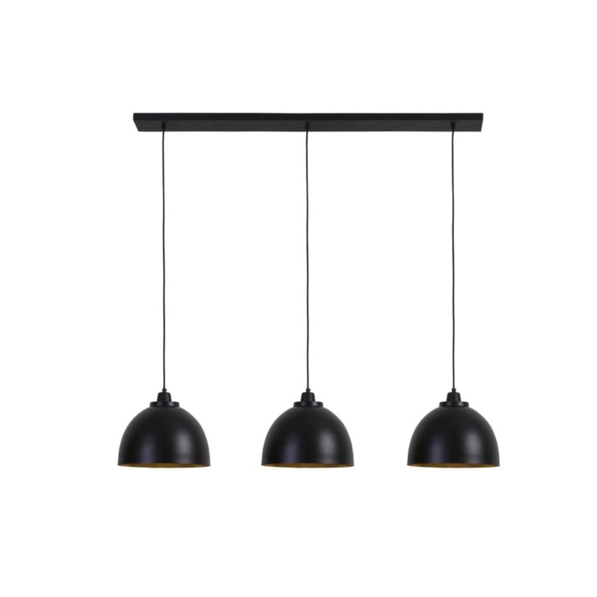 Kylie 135cm Noir suspension De Light & Living - Les abat-jour arrondis dirigent la lumière vers le bas et sont parfaits pour les tables à manger ou les plans de travail de cuisine.