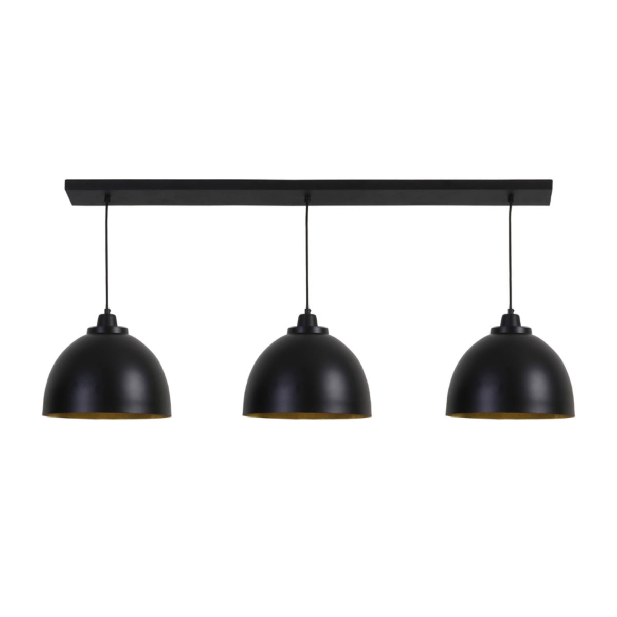 Kylie 135cm Noir suspension De Light & Living - Les abat-jour arrondis dirigent la lumière vers le bas et sont parfaits pour les tables à manger ou les plans de travail de cuisine.