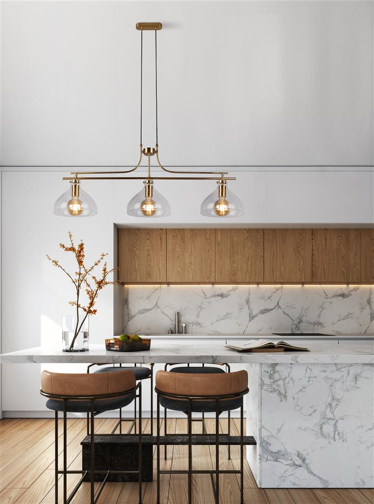 Margarita 110cm Laiton suspension De Searchlight - La lampe est fabriquée en acier robuste avec une finition en laiton chaud qui crée une sensation de luxe et devient un point focal naturel dans n'importe quelle pièce - que ce soit au-dessus de la cuisine, de la table à manger ou du salon.