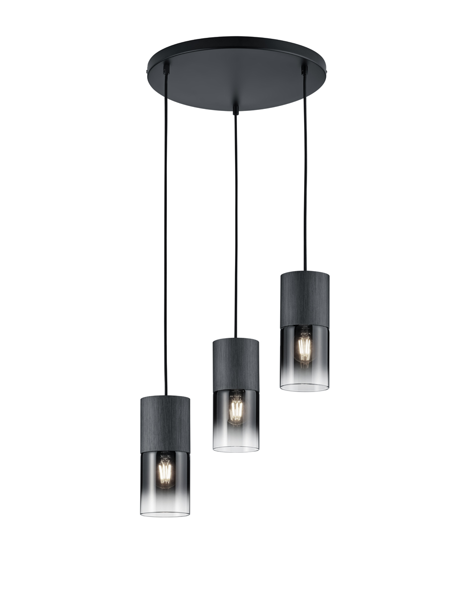 Robin Ø37 Noir suspension De Trio Lighting - La couleur noir mat et le verre fumé permettent de le combiner facilement avec différents styles d'intérieur.