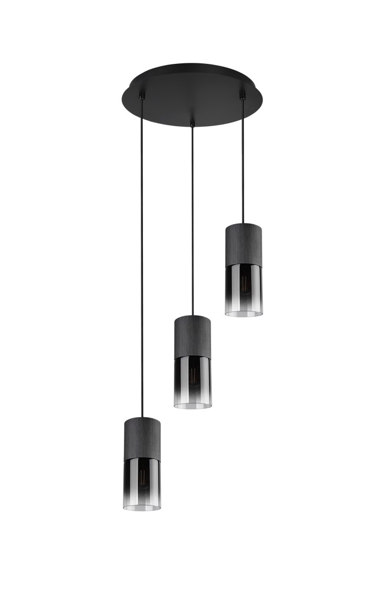 Robin Ø37 Noir suspension De Trio Lighting - La couleur noir mat et le verre fumé permettent de le combiner facilement avec différents styles d'intérieur.