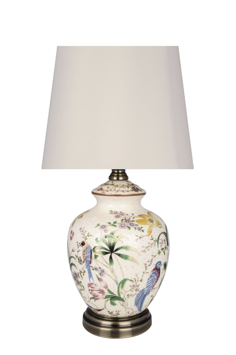 Eden 45cm Multicolore lampe de table De Globen Lighting - Eden s'inspire de la nature et repr&eacute;sente un paradis peupl&eacute; de fleurs et d'oiseaux de paradis.